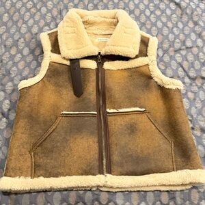 Brown and Cream Shearling Vest